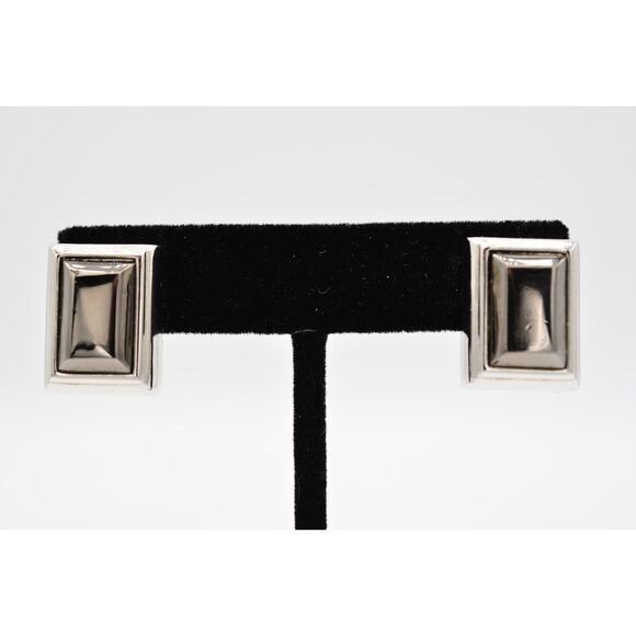 Givenchy Vintage Clip On Earrings Silver Gunmetal Rectangle Heavy Signed 90s 9I - Picture 1 of 12